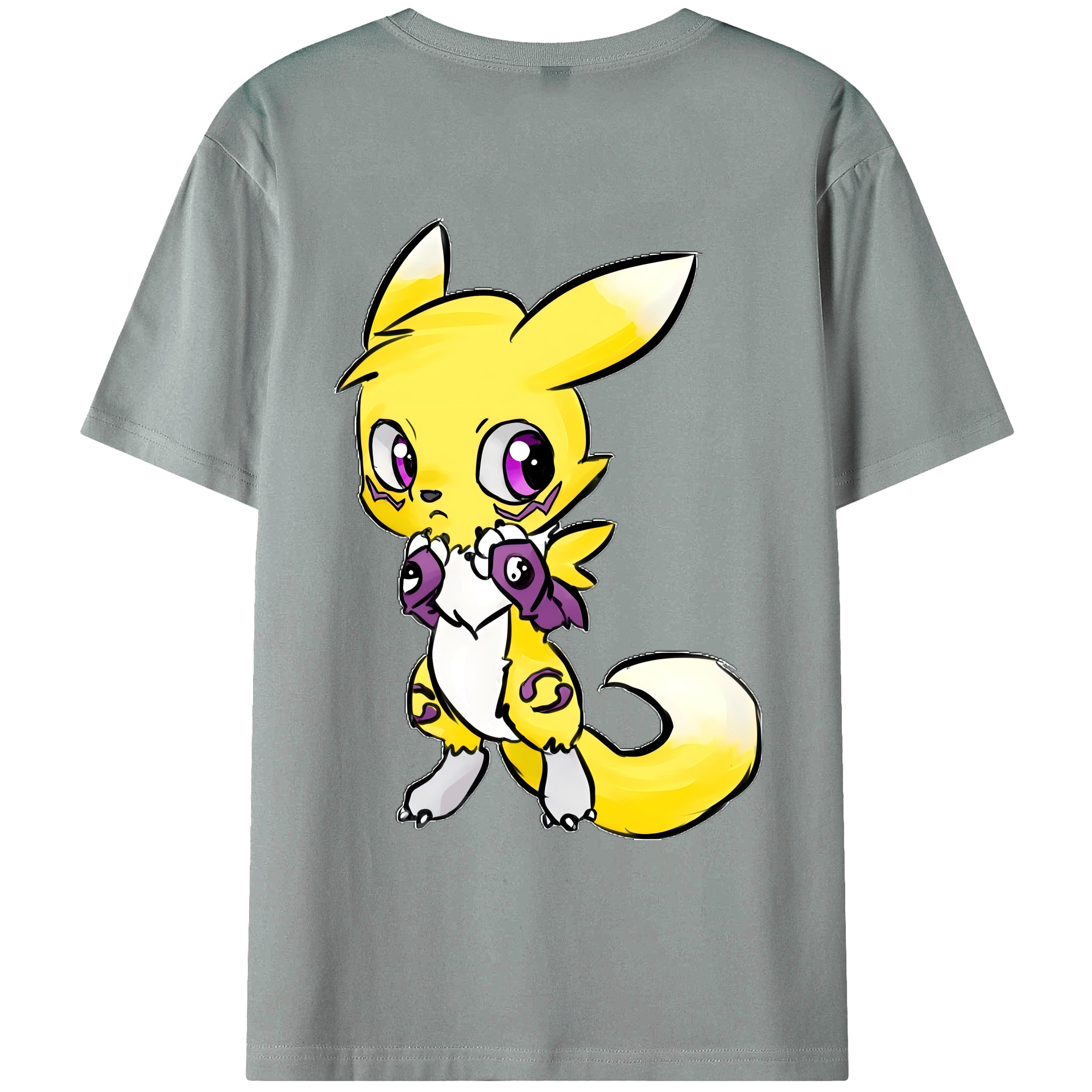 （画像用） Digimon デジタルモンスター/デジモン 綿100％ メンズ半袖Tシャツ（バックプリント） 通気性